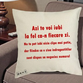 Cadou pentru Iubita - Perna Personalizata Azi Te Voi Iubi, 40x40 cm, Ecru, Husa Detasabila, Perna Inclusa, BEKZ®