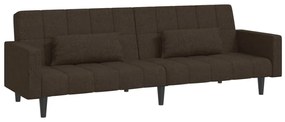 337494 vidaXL Canapea extensibilă cu 2 locuri, 2 perne, maro închis, textil