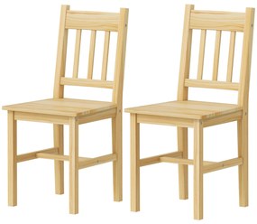 HOMCOM Set de 2 scaune de sufragerie din lemn Scaune de bucătărie cu spătar cu șipci, șezut generos, lemn natural | Aosom Romania