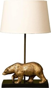 Lampă de masă din bumbac bej, cu structură din alamă și metal negru în formă de urs, finisaj vintage, 50×30 cm, „Fauve"