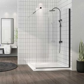 Paravan de dus tip Walk-in Fluminia Foxy Black 90x200 cm profil negru mat Easy Clean