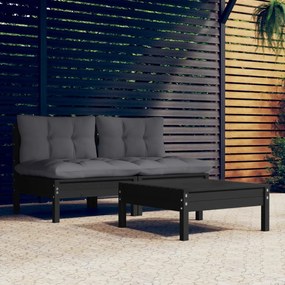 3096002 vidaXL Set mobilier grădină cu perne antracit, 3 piese, lemn de pin
