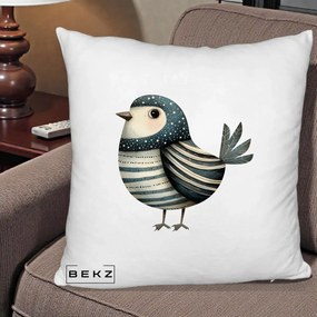 Perna Decorativa Pasare Teal Decorativa Dungata, 40x40 cm, Alb Pufos, Husa Detasabila, Perna Inclusa, BEKZ®