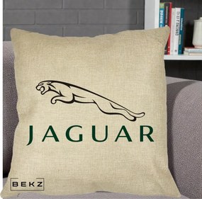 Perna Personalizata cu emblema Jaguar, 40x40 cm, Crem, Husa Detasabila, Perna Inclusa, BEKZ®