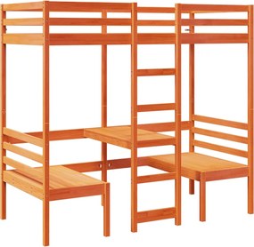 vidaXL Cadru pat etajat birou/scaune, maro, 90x190 cm, lemn masiv pin
