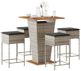 3261483 vidaXL Set mobilier bar de grădină, cu perne, 5 piese, gri, poliratan