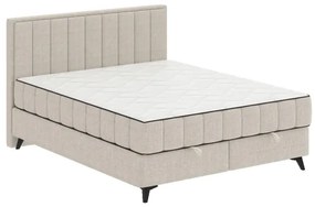 Pat tapițat ALICIA 140x200 cm, bej, cu saltele și topper incluse, cu spațiu de depozitare