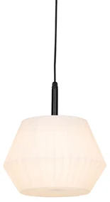 Lampă modernă suspendată pentru exterior neagră cu abajur alb 33 cm IP44 - Robbert