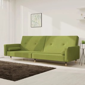 337336 vidaXL Canapea extensibilă cu 2 locuri, 2 perne, verde deschis catifea