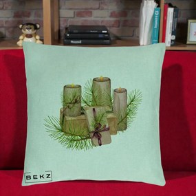 Perna Decorativa Lumanari cu Cadouri Naturale, 40x40 cm, Verde Menta, Husa Detasabila, Perna Inclusa, BEKZ®