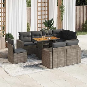 vidaXL Set canapele de grădină, 9 piese, cu perne, gri, poliratan