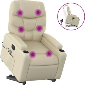 vidaXL Fotoliu rabatabil cu ridicare, crem, piele ecologică