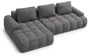 Colțar gri extensibil/cu spațiu de depozitare cu tapițerie din catifea (cu colț pe partea stângă/cu șezlong) Linz – Cosmopolitan Design