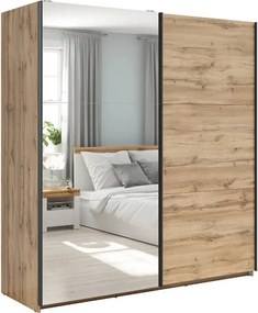Dulap TETRIX, stejar wotan, PAL, cu 2 usi si oglinda, 183x60x196 cm