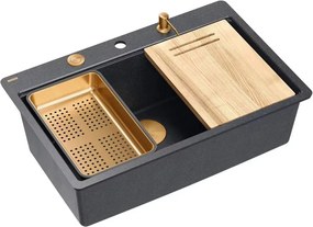 Statie de lucru incastrata Quadron Unique Marc 110 negru diamant - cupru 1 cuva 75x49 cm