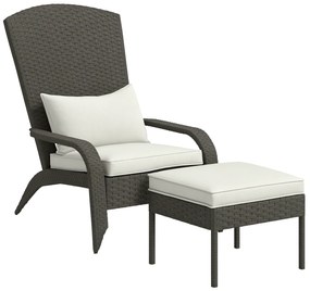 Outsunny Scaun Adirondack cu taburet din rachita pentru terasa, Scaun de exterior pentru semineu cu perne, spatar inalt | Aosom Romania