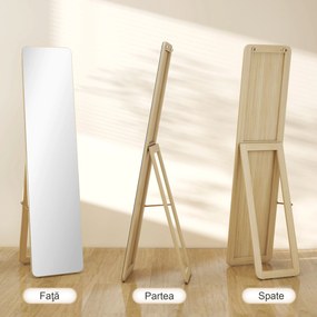 HOMCOM Oglindă de Podea și de Perete cu Cadru din Lemn și Suport Pliabil, 37 x 43 x 156 cm, Culoare Lemn | Aosom Romania