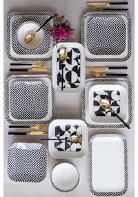 Set veselă 26 piese, porțelan, alb/negru