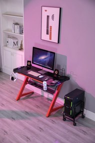 Birou gaming SIG 01R, sistem iluminare LED, bază metalică în formă de Z, picioare reglabile, 120x60x76 cm