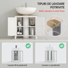 kleankin Dulap pentru Baie, Dulap Sub Chiuvetă, Dulap de Baie cu Formă de U și Raft Intern Reglabil, 60x30x60cm, Alb | Aosom Romania