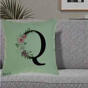 Cadou Personalizat - Perna Personalizata Monograma Florala Litera Q, 40x40 cm, Verde, Husa Detasabila, Perna Inclusa, BEKZ®
