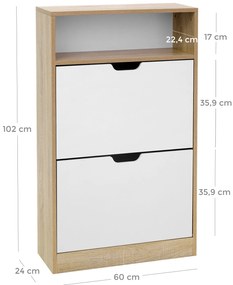 Pantofar cu balamale BOCO, decor stejar si alb, 2 rafturi
