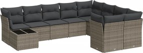 vidaXL Set mobilier de grădină cu perne, 10 piese, gri, poliratan