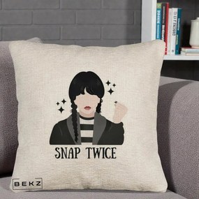 Perna Personalizata Wednesday Snap Twice, 40x40 cm, Bej Canapea, Husa Detasabila, Perna Inclusa, BEKZ®