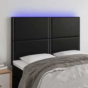 Tablie de pat cu LED, negru, 144x5x118 128 cm, piele ecologica 1, Negru, 144 x 5 x 118 128 cm