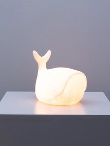 Lampă de masă din rășină și pulbere de piatră albă, formă de balenă, finisaj mat, 23,5×28×20 cm, „Moon Whale"