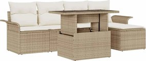 vidaXL Set de canapele pentru grădină cu pernă 6 pcs Bej Rattan poli