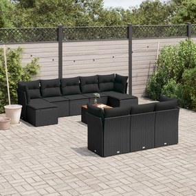3256209 vidaXL Set canapele de grădină cu perne, 11 piese, negru, poliratan