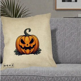 Perna Decorativa Halloween Jack-o'-Lantern Infricosator, 40x40 cm, Crem, Husa Detasabila, Perna Inclusa, BEKZ®