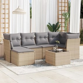 vidaXL Set canapele de grădină, 7 piese, cu perne, bej, poliratan