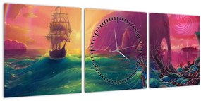 Tablou - Pictură în ulei, călătorie într-un țărăm fantastic (cu ceas) (90x30 cm)