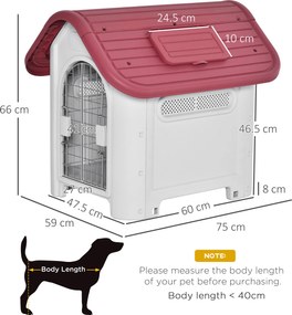 PawHut Cușcă pentru câini exterior și interior ușă dublă din metal și ventilație multiplă 59 x 75 x 66 cm roșu | Aosom Romania