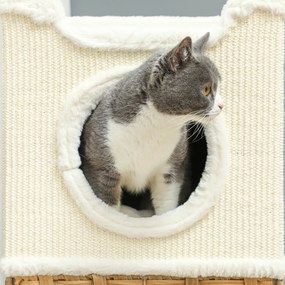 PawHut Casa pentru pisici de interior cu 3 nivele, casa pentru pisici cu zgâriere din sisal pentru zgâriere 41 x 41 x 75,5 cm, crem | Aosom Romania