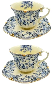 Serviciu Portelan Vintage 2 Cesti si farfurii, Blue Bouquet