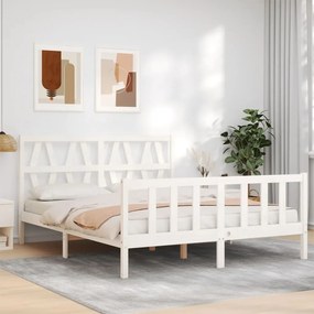 3192502 vidaXL Cadru de pat cu tăblie, alb, 160x200 cm, lemn masiv