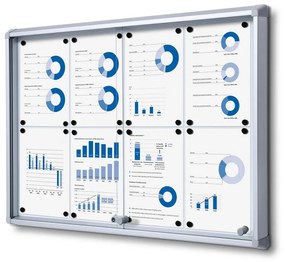 Vitrina de informatii interioare cu usi glisante 8 x A4 - spate tabla, aluminiu