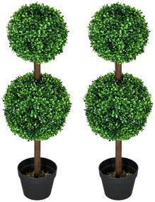 HOMCOM Set de 2 arbori buxus artificial cu dublă mingi cu trunchi și ghiveci inclus - înălțime 90 cm verde | Aosom Romania