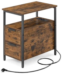 Masă laterală ROD cu prize integrate și porturi USB, maro/negru