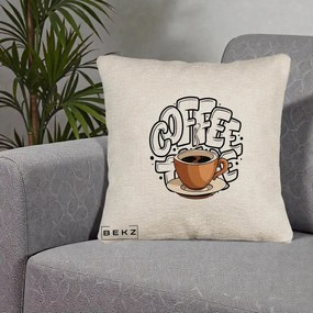 Perna Personalizata COFFEE cu Cana, 40x40 cm, Bej Canapea, Husa Detasabila, Perna Inclusa, BEKZ®
