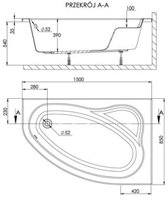 Cadă SIMPLA 85x150 asimetrică dreapta