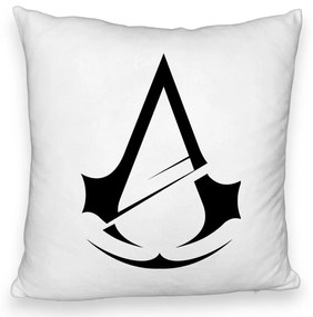 Perna Decorativa Fluffy cu Assasin&apos;s Creed Fans 2, 40x40 cm, Alba, Husa Detasabila, Burduf