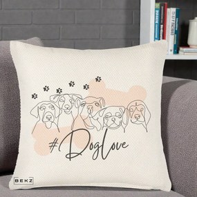 Perna Personalizata Dog Love Linie Minimalista, 40x40 cm, Crem Reliefat, Husa Detasabila, Perna Inclusa, BEKZ®
