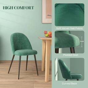 HOMCOM Set de 4 Scaune Tapițate Moderne cu Spătar Curbat, Catifea, Scaune din Țesătură, 50x52x83 cm, Verde | Aosom Romania