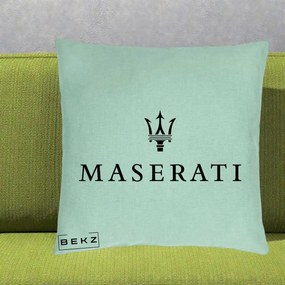 Perna Personalizata cu emblema Maserati, 40x40 cm, Verde Menta, Husa Detasabila, Perna Inclusa, BEKZ®
