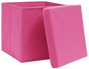 Cutii depozitare cu capace, 10 buc., roz, 32x32x32 cm, textil 10, 1, Roz cu capace, Roz cu capace