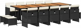 vidaXL Set mobilier de grădină cu perne, 15 piese, negru, poliratan
